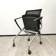 坐面可折叠无升降电脑椅带轮办公椅，移动椅子黑色布艺软垫扶手会议