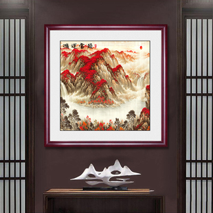 新中式鸿运当头国画，山水画字画客厅背景墙挂画走廊，过道玄关装饰画