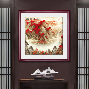 新中式鸿运当头国画山水画字画客厅背景墙挂画走廊过道玄关装饰画