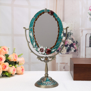 欧式复古化妆镜田园金属台式单面，梳妆镜俄罗斯宫廷贵族公主镜8寸