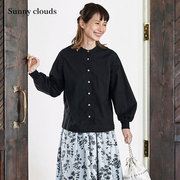 桑妮库拉/Sunny clouds 女式纯棉宫廷袖黑色简洁衬衫