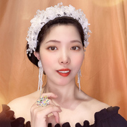 新中式白色水晶发箍女高颅顶不规则镶钻串珠发卡女宽边手工头箍