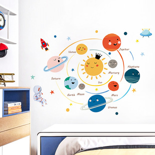 墙贴卡通手绘太阳系儿童房装饰贴纸幼儿园教室布置贴画星球太空贴