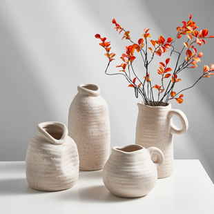 新中式花瓶陶瓷禅意不规则，摆件客厅插花器，复古茶室干花装饰品摆设
