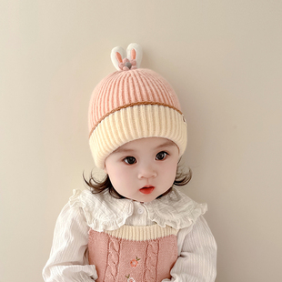 宝宝帽子秋冬款可爱超萌小花毛绒帽(毛绒帽)冬天女童婴儿针织加厚毛线帽潮
