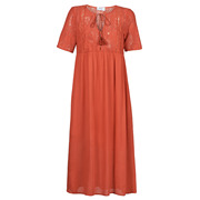 Betty London女装时尚短袖连衣裙优雅蕾丝流苏长裙红色夏季