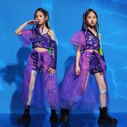时尚女孩走秀潮服模特摄影紫色套装儿童爵士舞女孩舞