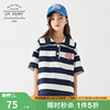 日本LIVHEART女童条纹翻领短袖t恤女2024儿童海军领上衣大童