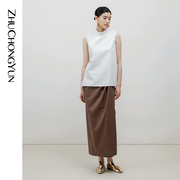 臻选zhuchongyun24夏白色(夏白色)新中式盘扣，立领无袖衬衣