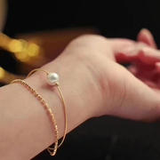 diy珍珠配件g18k黄金手链，空托网红双层款，手饰托女配8-10mm圆珠