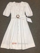 tb21年夏季新白色(新白色)纯棉质地短袖，系腰带有里衬显瘦舒适连衣裙