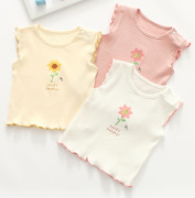 女宝宝上衣婴幼儿童背心，外穿纯棉t恤飞短袖，打底衫夏薄款0-3岁弹力