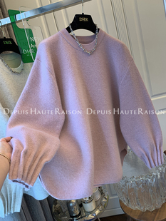 DHR 高级感超好看粉色红色褶皱慵懒风毛衣外套针织衫上衣女爆