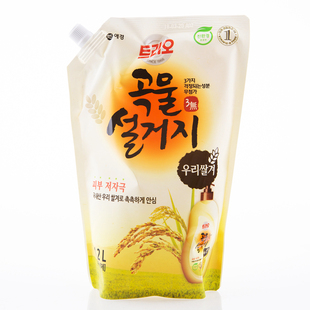 韩国进口爱敬洗洁精黄色米糠，天然洗涤灵袋装1200ml大容量