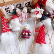 圣诞老人公仔花束包装材料竹签圣诞天使娃娃圣诞花盒花束插牌配件
