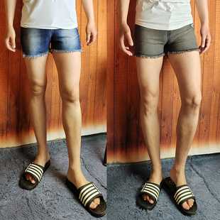 夏装男士纯色超短裤弹力三分裤，修身毛边牛仔短裤女士紧身热裤
