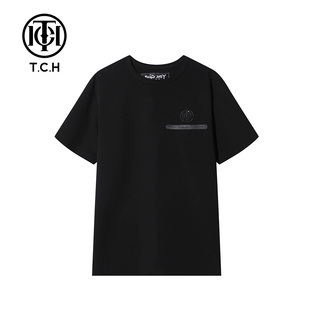 T.C.H/轻奢潮牌黑色休闲百搭2023秋季短袖纯色简单T恤T69C108031