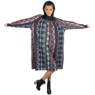 法兰毯绒oversize连衣裙美国80s vintage吉普赛民族印第安嬉皮风