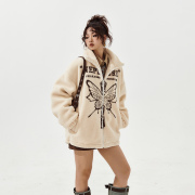 YEP设计感潮牌棉服女冬季加厚外套2023美式复古宽松毛毛棉衣