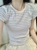 Brandy BM女夏季蓝白条纹短袖T恤女减龄chic甜辣纯棉紧身短款上衣