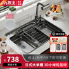 日式加厚大单槽压纹，家用厨房304不锈钢，瀑布水槽台下盆洗碗洗菜池