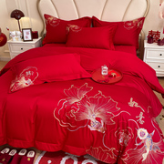 中式全棉结婚四件套大红色床单被套纯棉高档婚庆床上用品婚房喜被