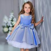 跨境儿童礼服女童蓝色蓬蓬，公主裙小女孩紫色宝宝，生日蝴蝶结礼服裙