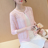 夏季韩版修身蕾丝针织开衫女九分袖薄外搭披肩外套防晒空调衫
