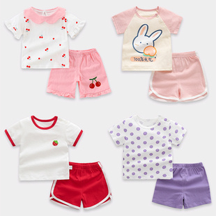 女宝宝纯棉小孩衣服，夏装婴儿短袖短裤，套装儿童女童洋气小童运动装