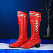 女士蒙古靴成人日常民族风红色高筒靴子蒙古元素舞蹈靴舞鞋
