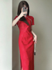 新中式蕾丝旗袍2023新娘年轻款高级感结婚订婚礼服红色连衣裙