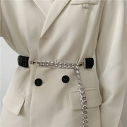 欧美链条金属锁头拼接腰带，女时髦装饰弹力，松紧腰封配连衣裙子衬衫