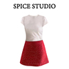 胖MM大码气质白色短袖圆领T恤女夏季2024显瘦甜美红色波点半身裙