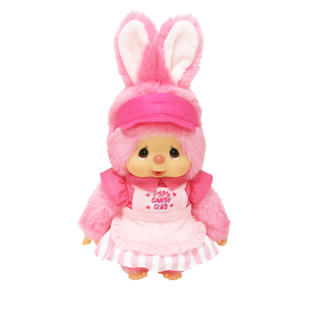 日本正版蒙奇奇 monchhichi 萌趣趣 糖果系列 粉色 围兜女孩 兔子