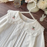 宝宝蕾丝花边衬衫纯棉，洋气女童棉，衬衣白色2024年春季儿童上衣