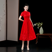 红色连衣裙2023女敬酒服喜婆婆婚宴装订婚妈妈礼服中国风女装