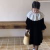 韩版童装2023秋季女童法式复古赫本风蕾丝领连衣裙，儿童公主裙