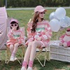 炸街亲子装母女2023秋装洋气粉色条纹亲子套装运动百搭母子装