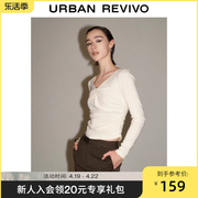 UR2024春季女装时髦U型金属扣镂空褶皱长袖T恤UWG440053