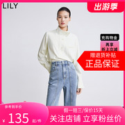 商场同款lily2024春女装复古洋气小立领，宽松长袖雪纺衫女