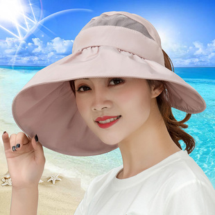 帽子女夏天大沿遮脸防晒太阳帽韩版遮阳帽可折叠户外出游空顶凉帽