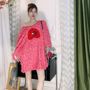 LASS LIZ原创设计师店2024秋冬高级礼服红色玫瑰蕾丝新娘结婚晨袍