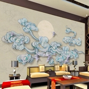 仙鹤祥云壁画新中式古典客厅电视背景墙布壁纸茶室道家佛堂墙纸