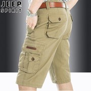 jeep吉普七分裤男士纯棉，中年多口袋工装短裤，宽松大码休闲夏季中裤