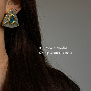 柴夫工作室/E969 中式宫廷风几何三角形耳钉复古轻奢优雅大气耳环