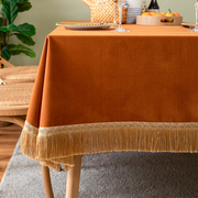 长方形桌布餐桌布艺家用爱玛橙，丝绒金须高级感轻奢风圆形定制台布