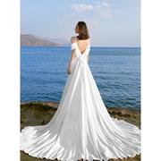 大理洱海边旅行拍照白色拖地长裙三亚度假吊带连衣裙飘逸沙滩裙子