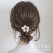 gukuali秋季奶茶色针织，花朵发圈甜美少女可爱百搭头圈发圈