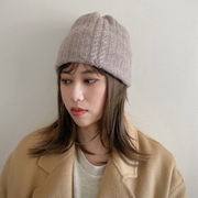 羊毛麻花针织帽毛线帽保暖休闲女士光身冬季日本米色混咖色帽子