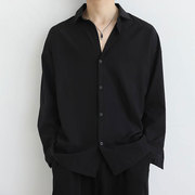春秋季衬衣男士黑衬衫系垂感免烫宽松长袖痞帅休闲设计感